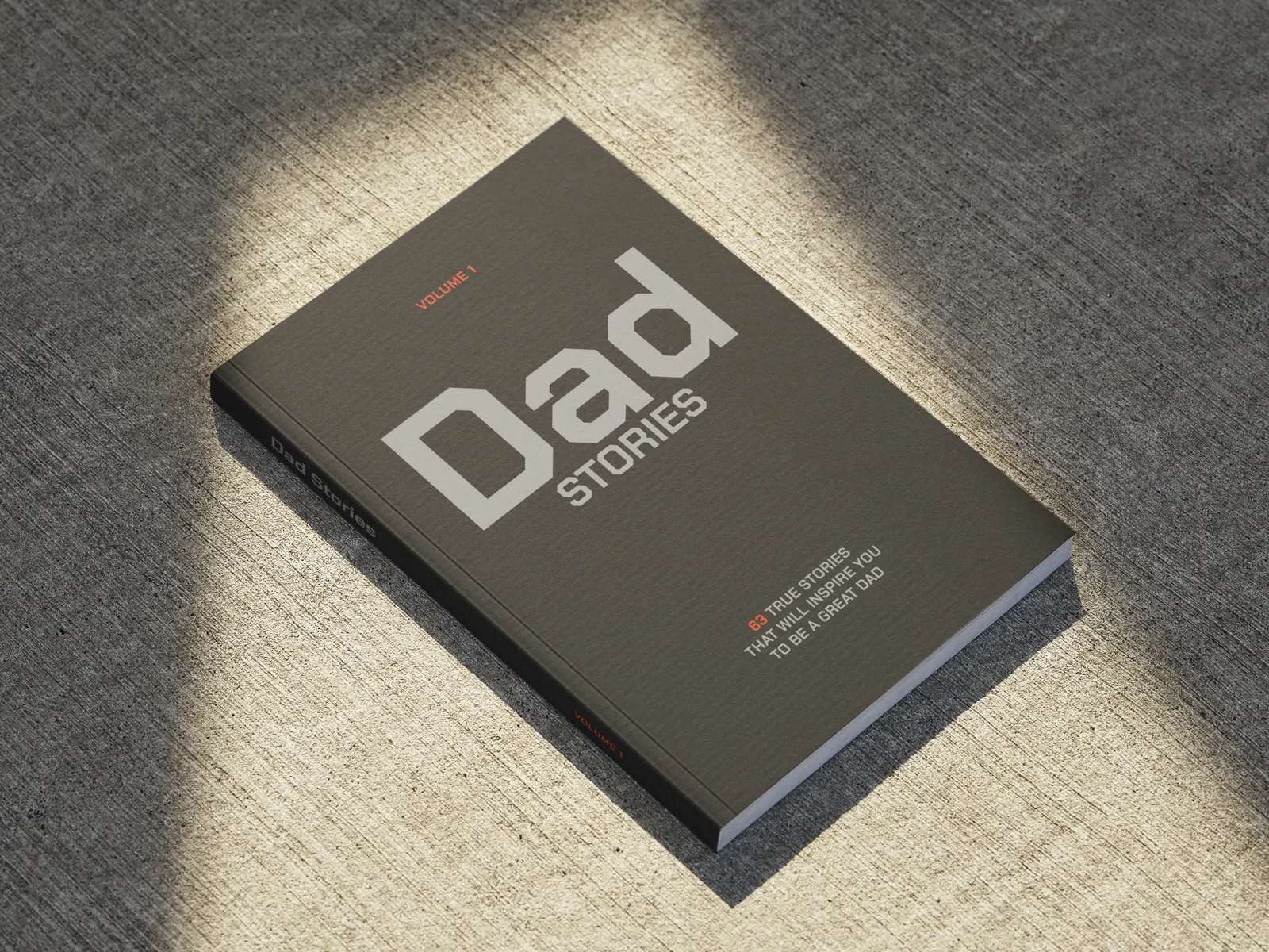 Dad Stories from the That's My Dad Project, a charcoal paperback in a beam of light