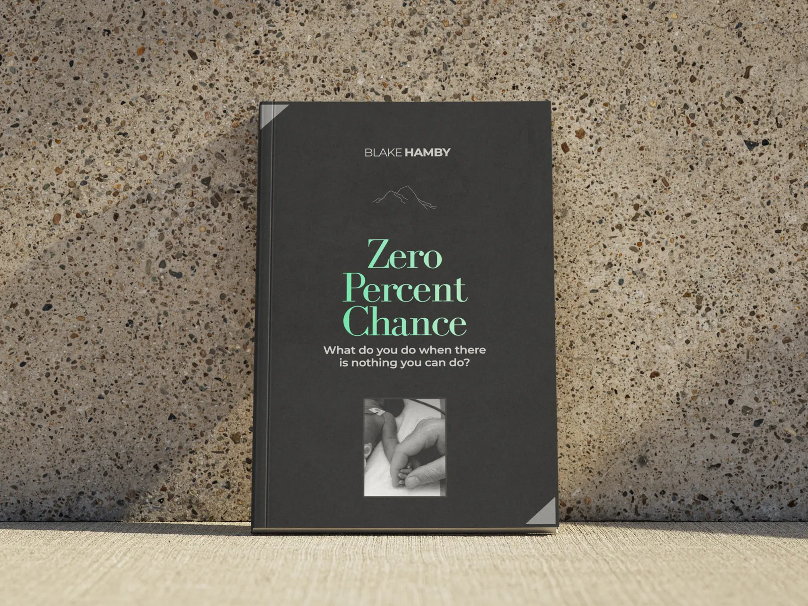Zero Percent Chance by Blake Hamby, a charcoal paperback with mint lettering, leaning on a stone wall